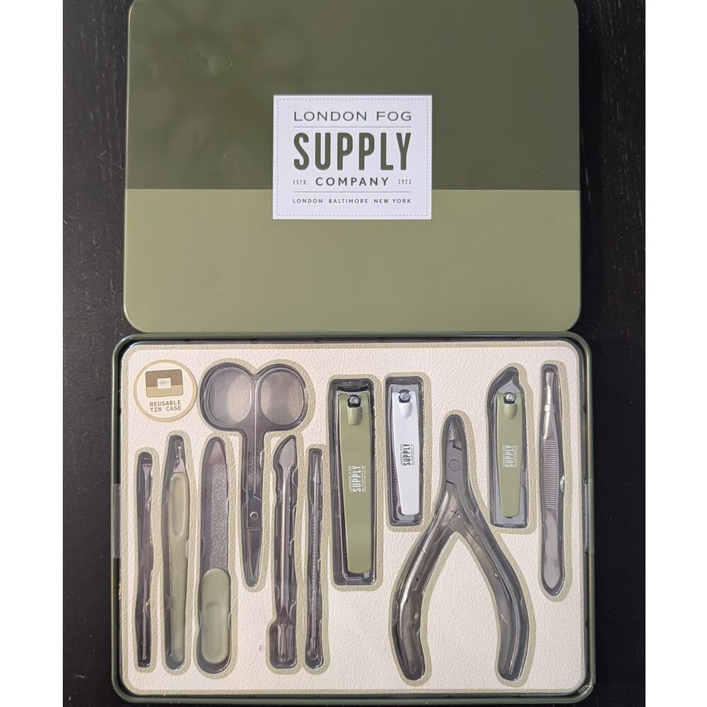 London Fog Stainless Steel Manicure Nail Grooming Travel Kit Case